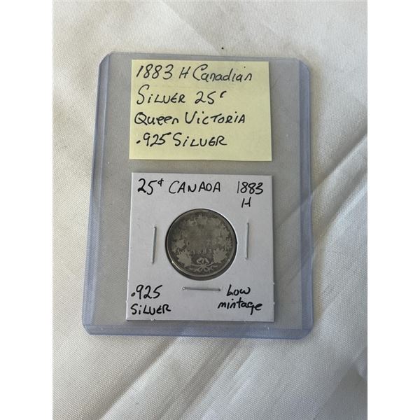 1883-H CANADIAN SILVER 25 CENT QUEEN VICTORIA .925 SILVER