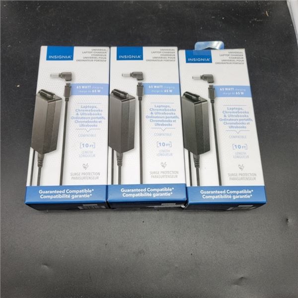 3 INSIGNIA UNIVERSAL 65W LAPTOP CHARGERS