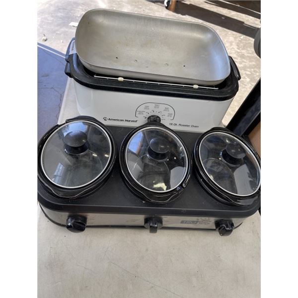 LARGE ROASTING POT AND TRIPLE SLOW COOKER