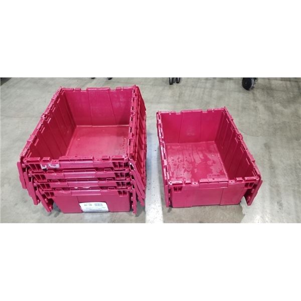 5 PLASTIC TOTES W/ BUILT IN LIDS
