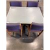 Image 1 : PUB DINING TABLE WITH CAST IRON BASE, AND 4 UPHOLSTERED DINING CHAIRS, TABLE IS 46 X 34