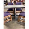 Image 2 : PUB DINING TABLE WITH CAST IRON BASE, AND 4 UPHOLSTERED DINING CHAIRS, TABLE IS 46 X 34