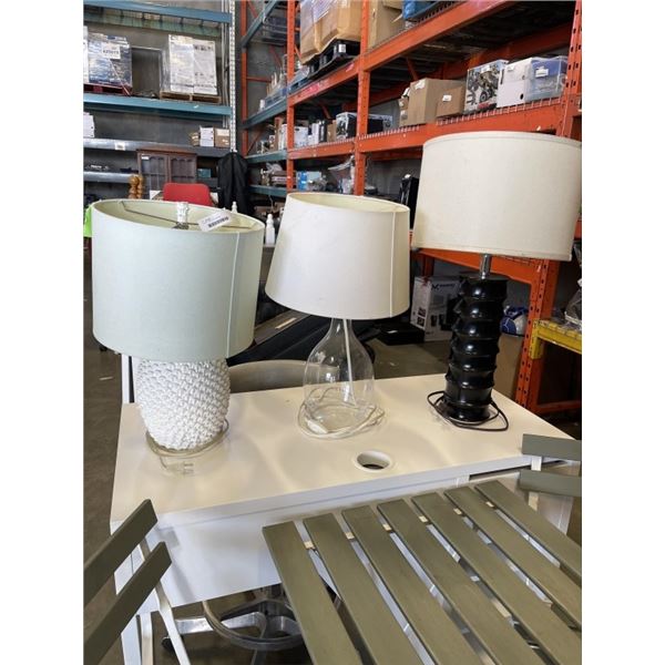 3 TABLE LAMPS W/ SHADES