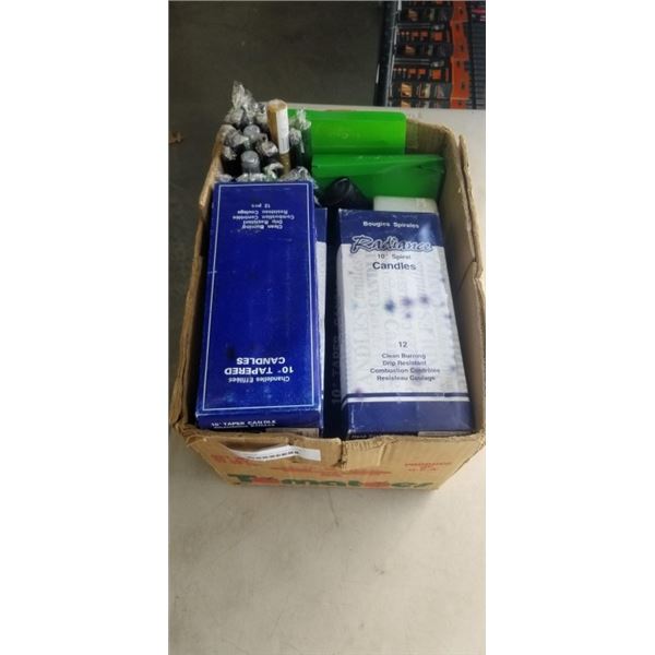 BOX OF NEW CANDLES, ASSORTED SIZE, MAINLY 10 INCH