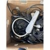 Image 3 : TOTE AND BOX OF ASSORTED HOUSEHOLD, CHARGERS AND CABLES ETC