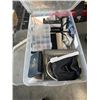 Image 4 : TOTE AND BOX OF ASSORTED HOUSEHOLD, CHARGERS AND CABLES ETC