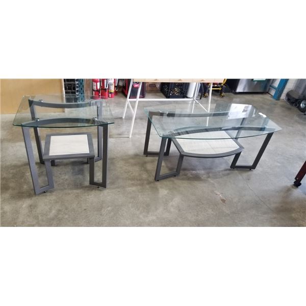 GLASS TOP MODERN TWO TIER COFFFE TABLE AND ENDTABLE SET