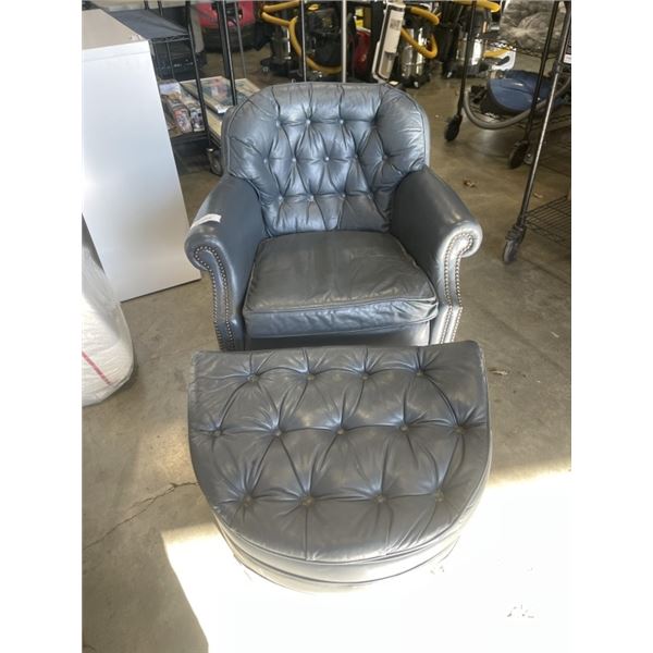 GENUINE REID LEATHER  ARM CHAIR AND FOOTSTOOL