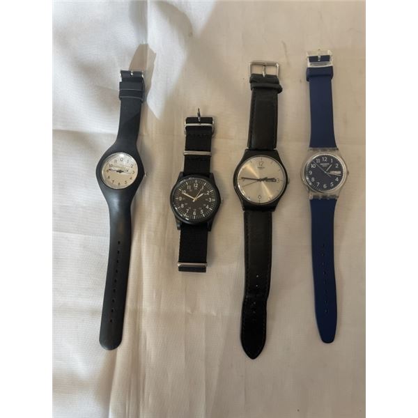 2 MENS SWATCH SWISS WATCHES AND 2 UNBRANDED WATCHES