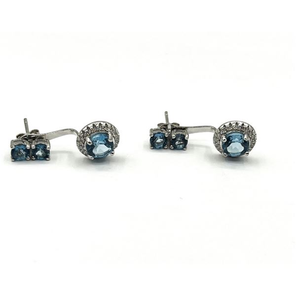 STERLING SILVER NATURAL BLUE TOPAZ (3.15CT) WITH CZ (0.35CT) EARRINGS, W/A $355.00. BLUE TOPAZ IS TH