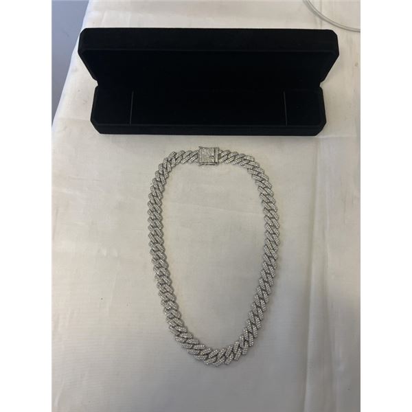 NEW PLATINUM PLATED 14.0MM ICED OUT CUBAN LINK NECKLACE, 19.5" LONG