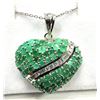 Image 1 : STERLING SILVER NATURAL EMERALD AND CZ HEART SHAPE PENDANT WITH STERLING SILVER CHAIN, RETAIL $600.0