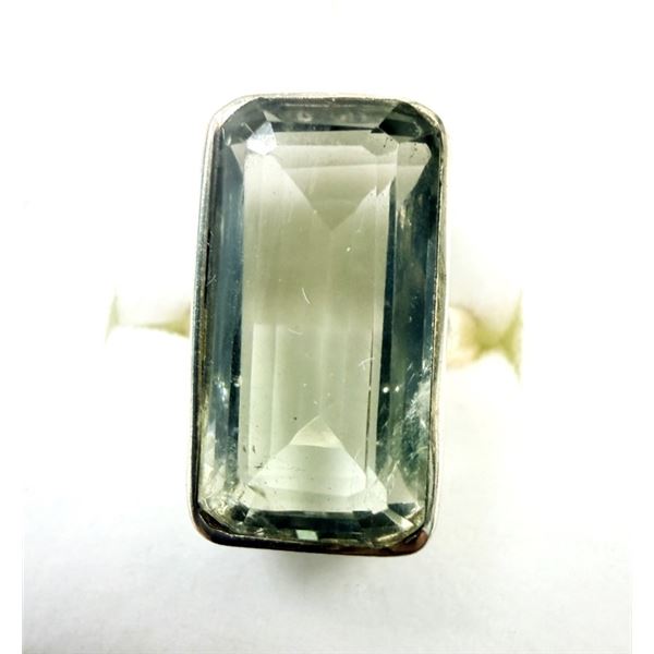 STERLING SILVER NATURAL GREEN AMETHYST RING, SIZE , RETAIL $400.00.