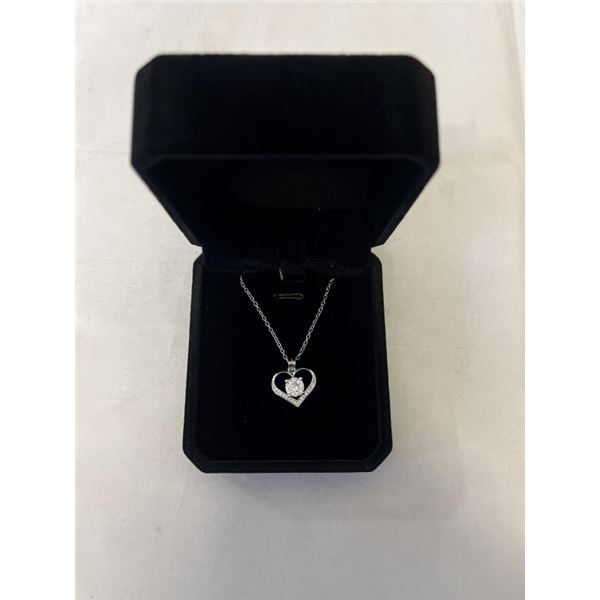 NEW PLATINUM PLATED 1.0CT SIMULATED DIAMOND (CZ) HEART NECKACE, ADJUSTABLE 16-18" LENGTH