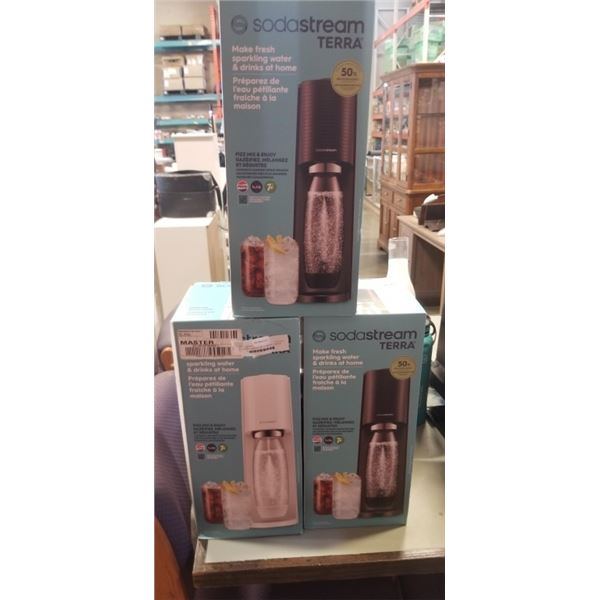 3 SODASTREAM TERRA SODA MAKER - TESTED WORKING, TOTAL RETAIL $298