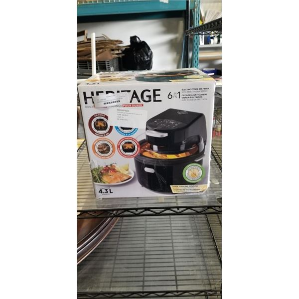 HERITAGE INFRARED 4.5QT 6-IN-1 STEAM AIR FRYER - TESTED WORKING, RETAIL $299