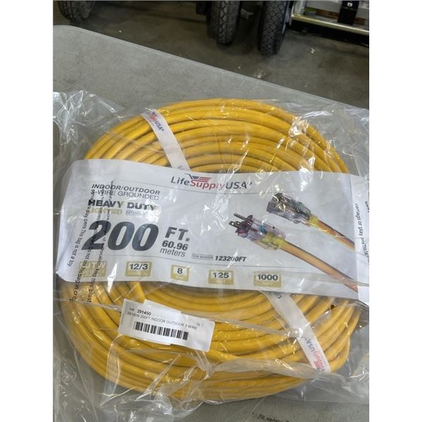 AS NEW 200FT INDOOR OUTDOOR 3 WIRE GROUNDED HEAVY DUTY LIGHTED EXTENSION CORD, YELLOW, 12AWG