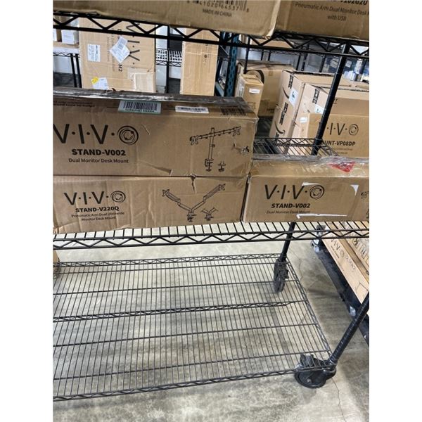 3 VIVO DUAL MONITOR DESK MOUNTS, ONE IS PNEUMATIC