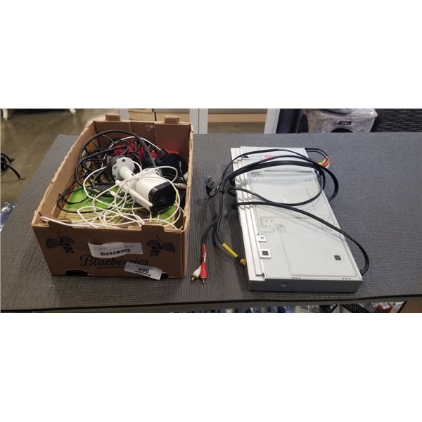 ASSORTED ELECTRONICS INCLUDING GPS UNIT, SECURITY CAMERA, SONY PALM OS, DVD PLAYER