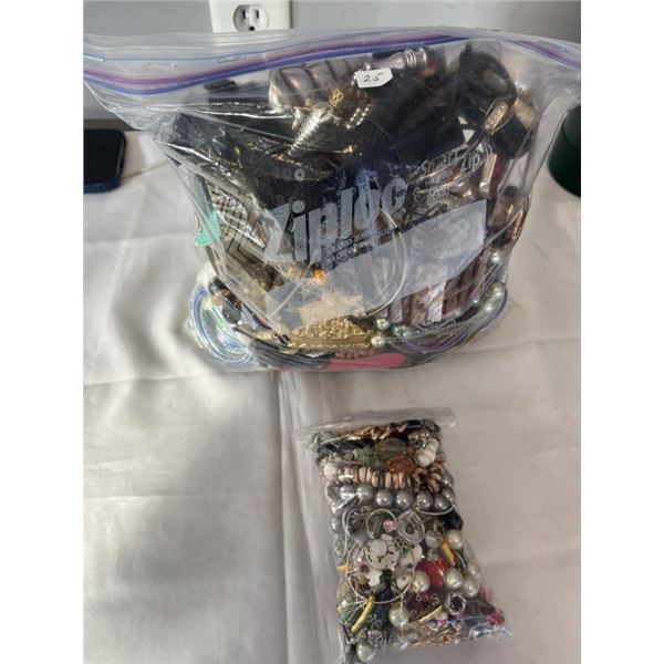 2 BAGS LARGE AND SMALL MISC JEWELRY AND PART, WATCHES, CHAINS ETC