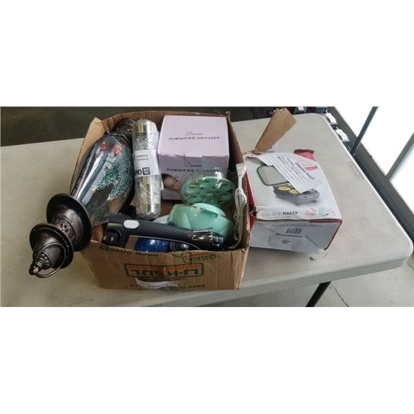 BOX OF  ROWENTA IRON, SEASONING SPRAY, HUMIDIFIER, IRON AND MORE