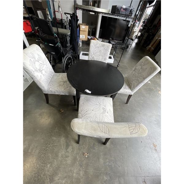 ROUND DINETTE TABLE AND 4 UPHOLSTERED CHAIRS