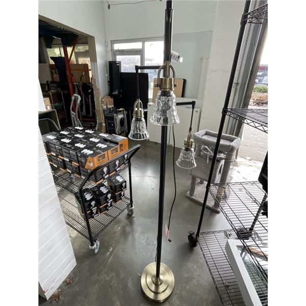 MODERN BLACK AND BRASS 3 LIGHT FLOOR LAMP