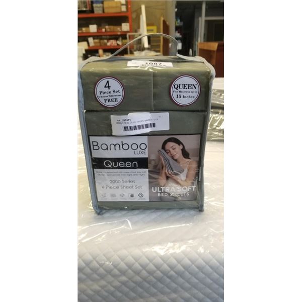 BRAND NEW OLIVE GREEN BAMBOO LUX ULTRA SOFT QUEENSIZE SHEET SET - COOLING AND HEALTHCARE APPROVED - 