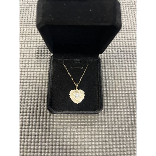 NEW 18K GOLD PLATED 0.5CT HEART CUT SIMULATED DIAMOND (CZ) DOUBLE HALO NECKLACE, CHAIN 18" LONG