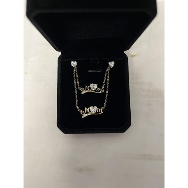 NEW 14K GOLD PLATED 1.25CT HEART CUT SIMULATED DIAMOND (CZ) MOM HEART 3 PIECE SET, BRACELET 6.5" TO 