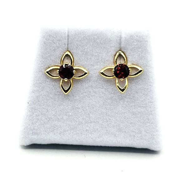 GOLD PLATED STERLING SILVER NATURAL GARNET (0.75CT) EARRINGS, RETAIL $700.00.