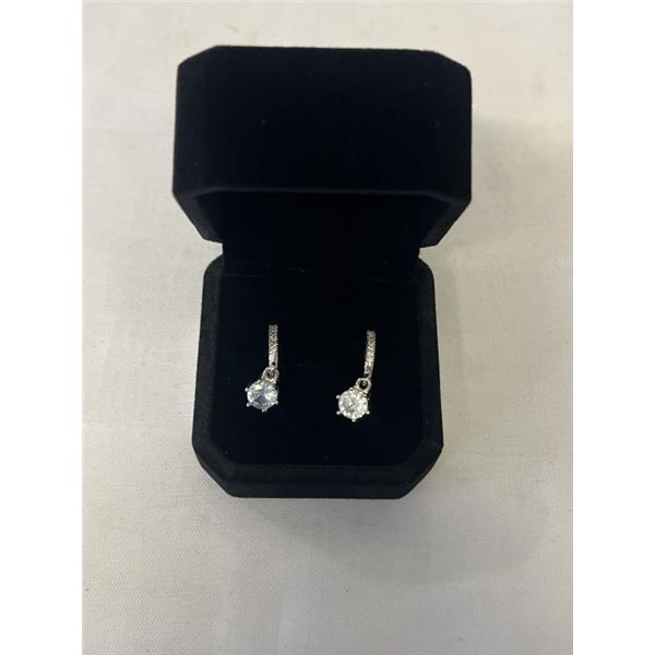 NEW S925 0.7CT EACH SIMULATED DIAMOND (CZ) HUGGIE EARRINGS, MOUNTED IN 925 STERLING SILVER W/ WHITE 