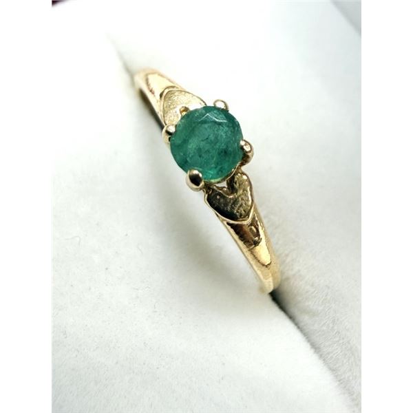 10KT YELLOW GOLD NATURAL EMARALD (0.30CT) RING, SIZE 6, W/A $1200.00.