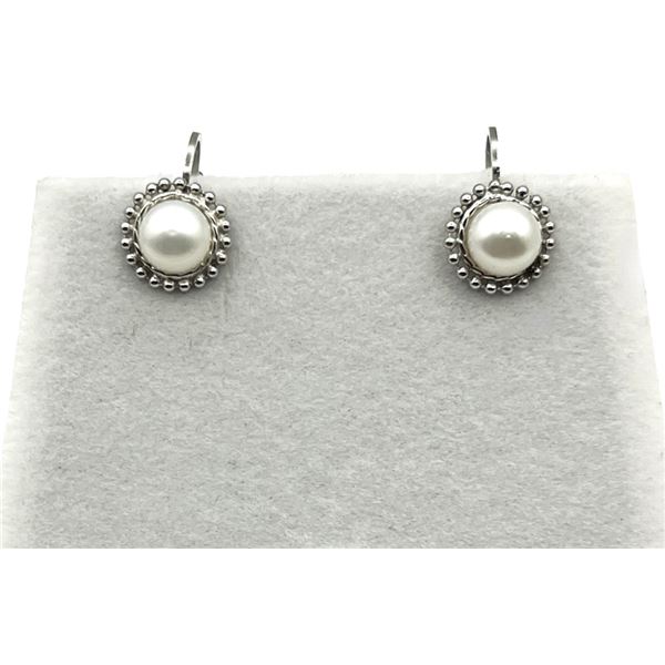 STERLING SILVER FRESHWATER PEARL 6.5-7MM LEVER BACK EARRINGS, RETAIL $300.00.