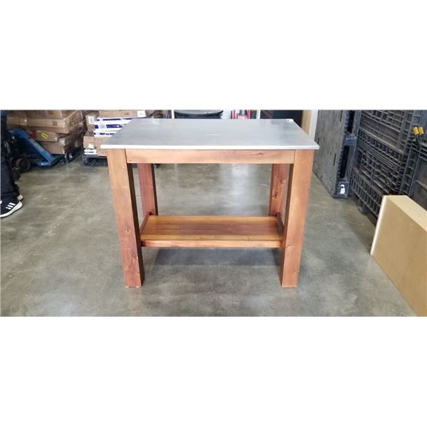 WOOD WITH METAL TOP KITCHEN ISLAND WORKSTATION, 46X30 INCH AND 38 INCH TALL
