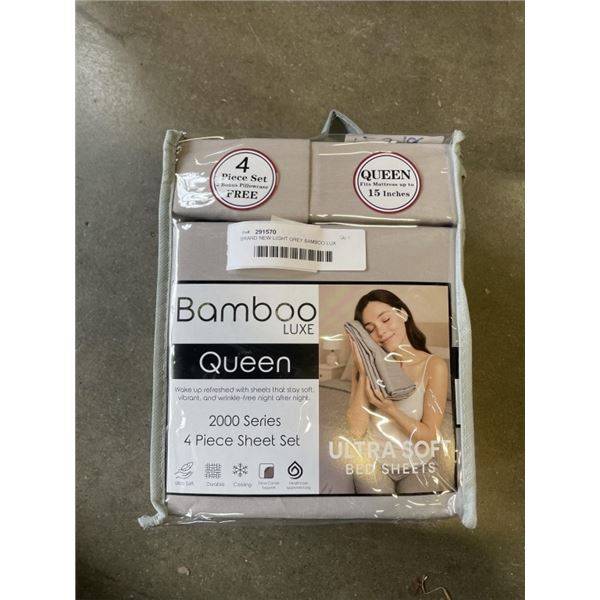 BRAND NEW LIGHT GREY BAMBOO LUX ULTRA SOFT QUEENSIZE SHEET SET - COOLING AND HEALTHCARE APPROVED - E