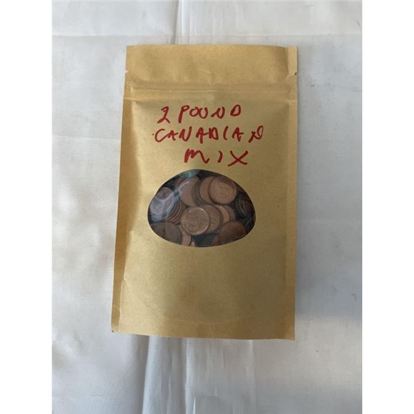 2 LBS MIXED PENNIES, AMERICAN AND CANADIAN