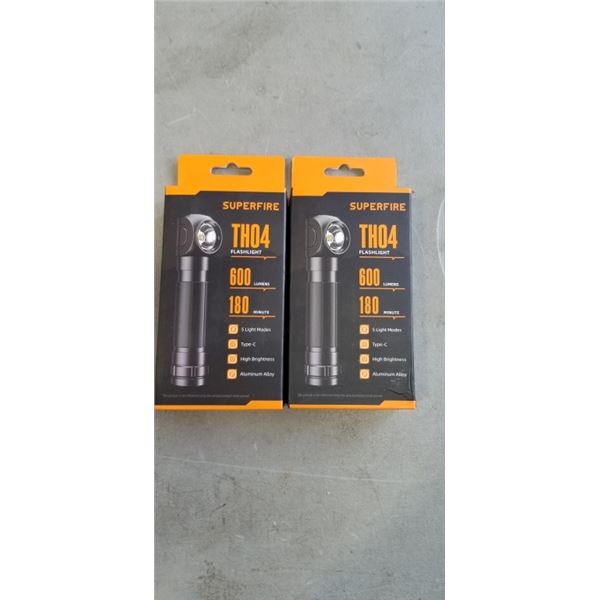 2 NEW SUPERFIRE TH04 RECHARGEABLE LED FLASHLIGHTS, WITH TAIL MAGNET, 5 LIGHT MODES, TYPE-C CHARGING,