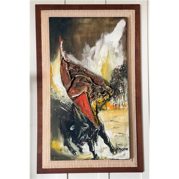 Original Artwork on Canvas, Bullfight Mixed Media by Ernie Ransom, 30" x 48" Framed