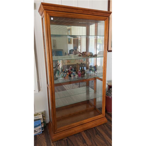 Wooden Locking Curio Cabinet w/ Glass Door & Shelves 40" x 12" x 77"H (contents not included)