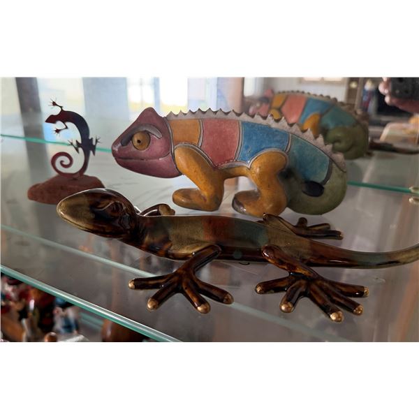 Qty 3 Gecko Lizard Figurines, Misc Sizes