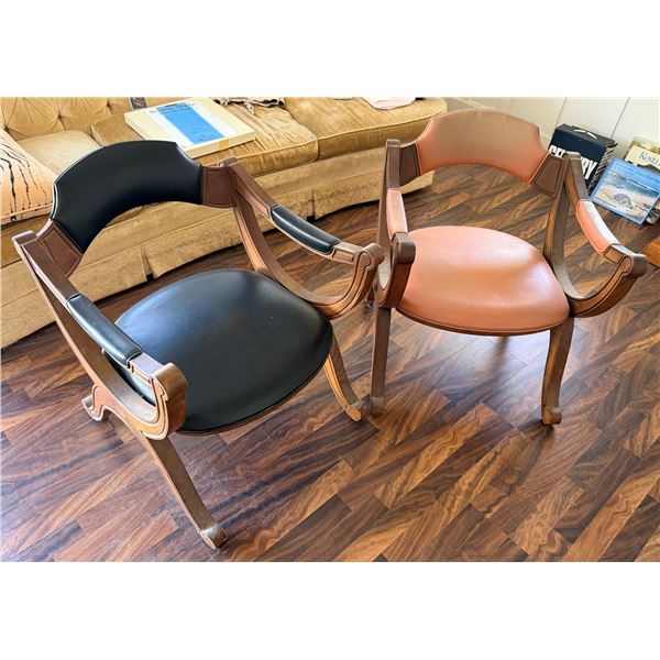 Qty 2 Drexel Curved Wooden Chairs w/ Upholstered Backs & Seats 23" x 20" x 25"H