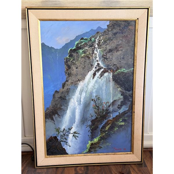 Original Painting on Canvas, Waterfalls Hana Maui by Furuike '80, 29.75" x 41.75" Framed