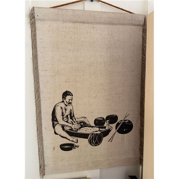 Poi Pounder Mounted Scroll Artwork by Akalp (?), 20" x 30"