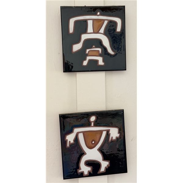 Qty 2 Figure w/ Piko & Family Glazed Tiles by Alex Slotzkin, Maui 6" x 6"