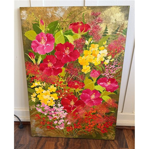 Oil on Canvas Painting, Hibiscus Flowers by Tatsuo Ito, 24" x 34"
