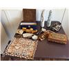 Image 1 : Tapa American Samoa Map, 2 Carved Statues, Wooden Mask, Jewelry Box, Ship, etc Misc Sizes
