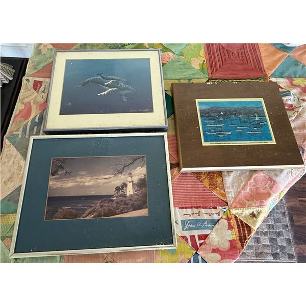 Qty 3 Framed Photographic Images: Whales, Lighthouse & Yacht Harbor