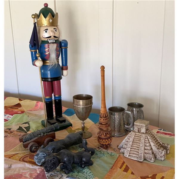 Misc Décor: Nutcracker, Metal Steins & Wine Goblet, Cannon, Animal Figurines, etc Misc Sizes