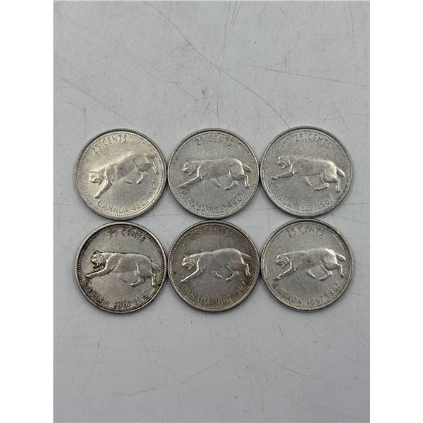 Lot of 1967 Canadian Silver Bobcat Commemorative Quarters